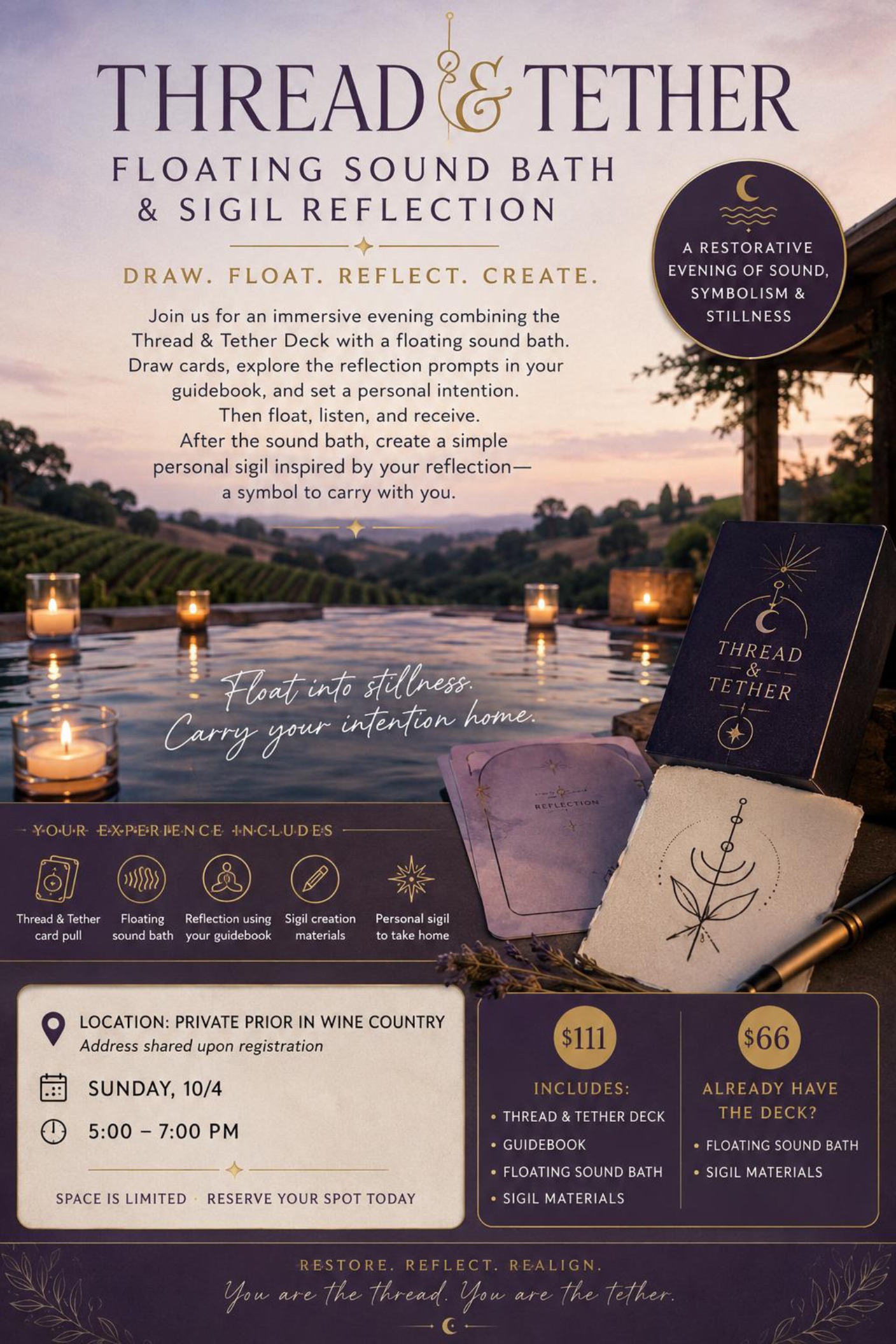 Thread & Tether Float & Fire Event Special Event | Divine Yoga Properties Oct. 4th 2026 [SEATS AVAILABLE]
